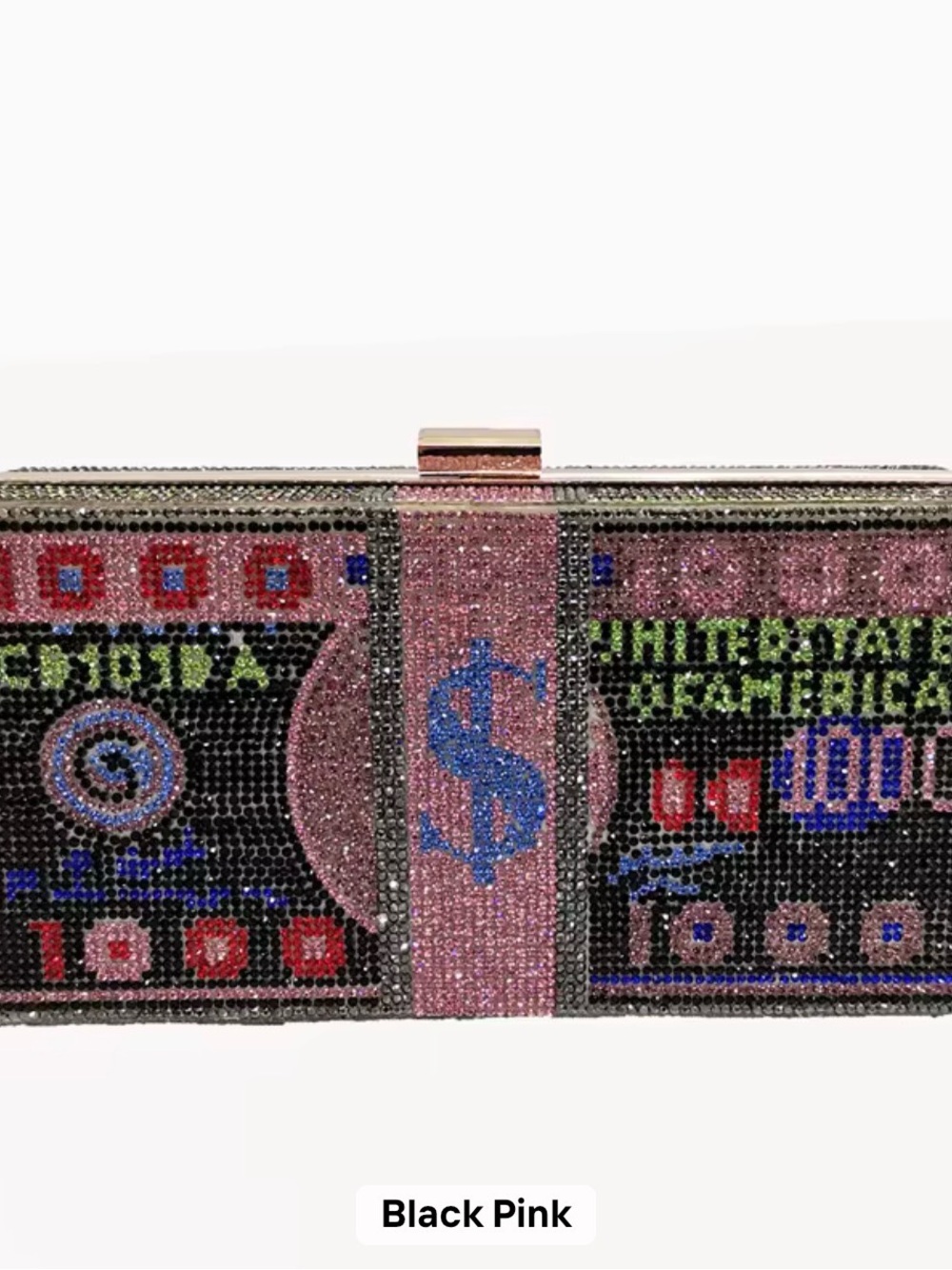 & Other Stories Black and Pink Crystal Dollar Clutch
